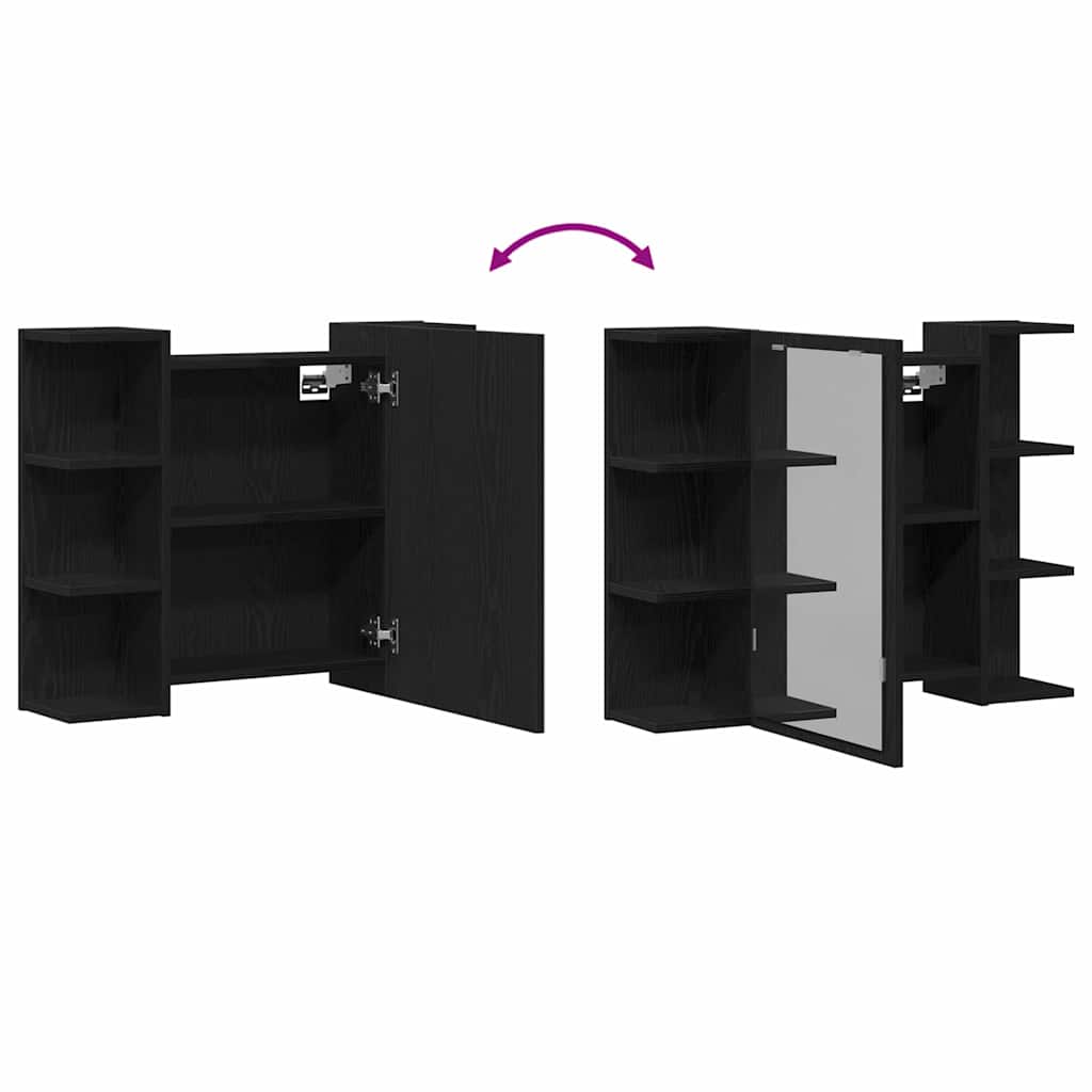 Spejlskab med hylde Sort eg 80 x 20,5 x 64 cm Konstrueret træ