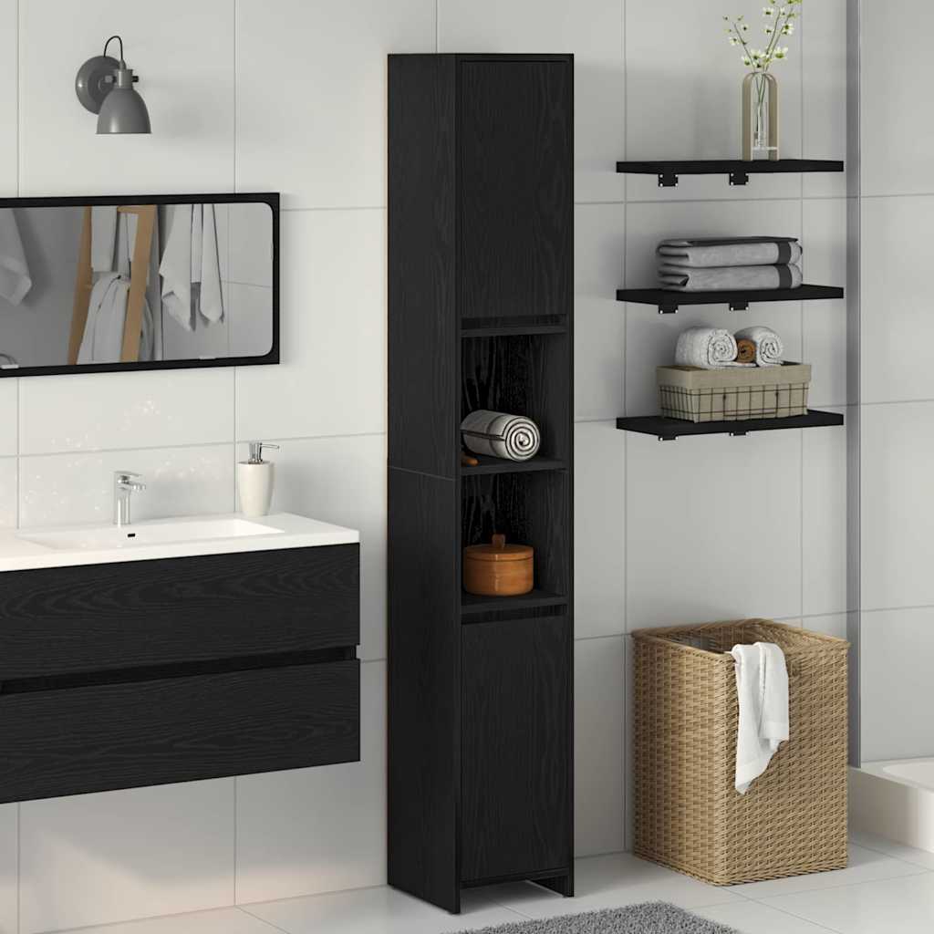 Badeværelsesskab Sort eg 30 x 30 x 183,5 cm Konstrueret træ billede