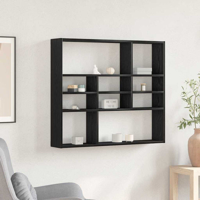 væghylde 90x16x78 cm konstrueret træ sort egetræsfarve