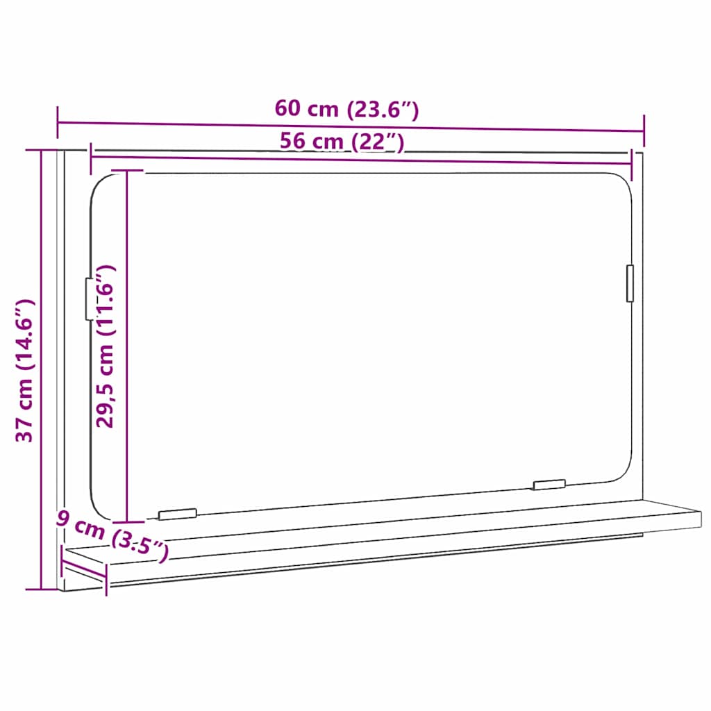 Spejlhylde med hylde Sort eg 60 x 10,5 x 37 cm Konstrueret træ
