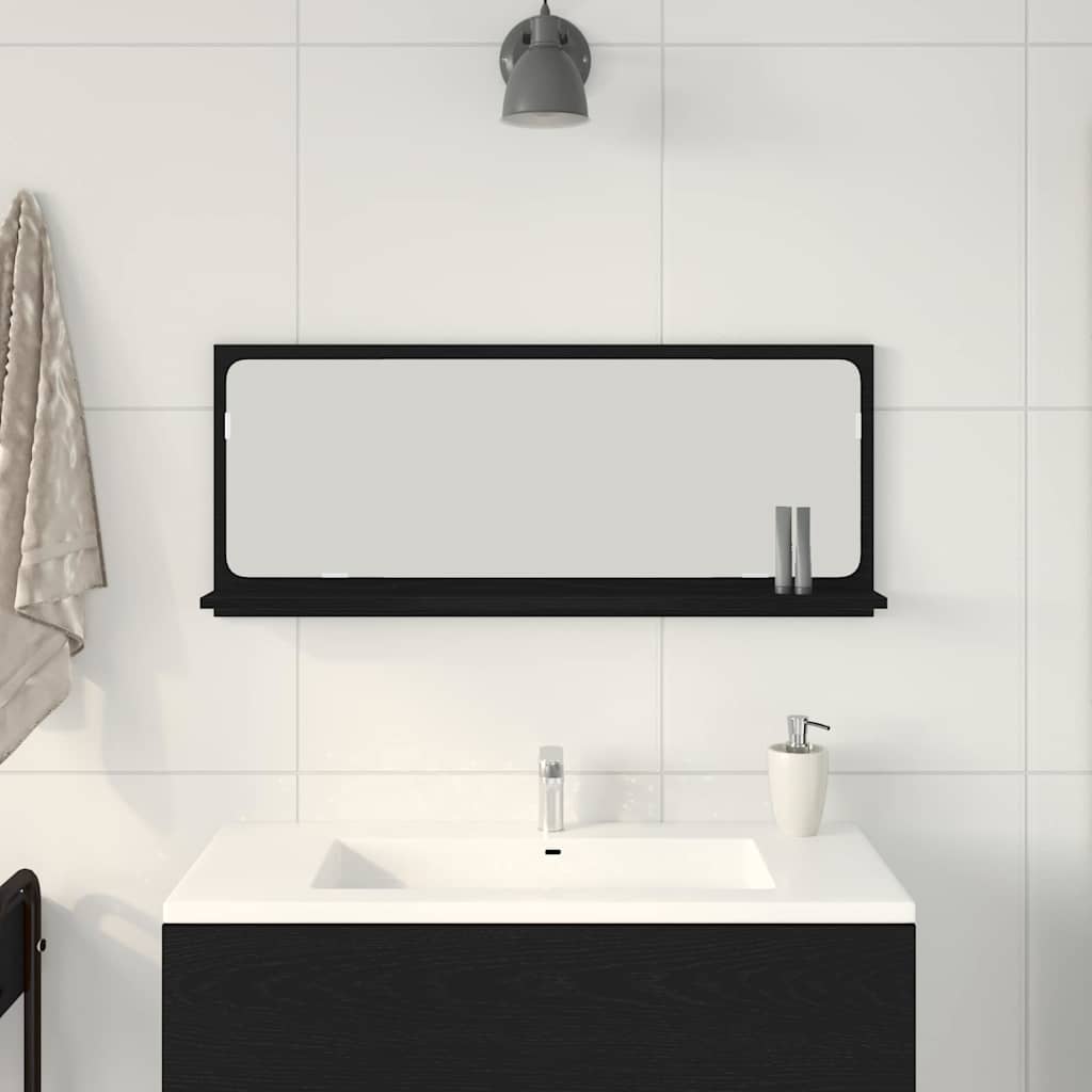 Spejlhylde med hylde Sort eg 90 x 10,5 x 37 cm Konstrueret træ