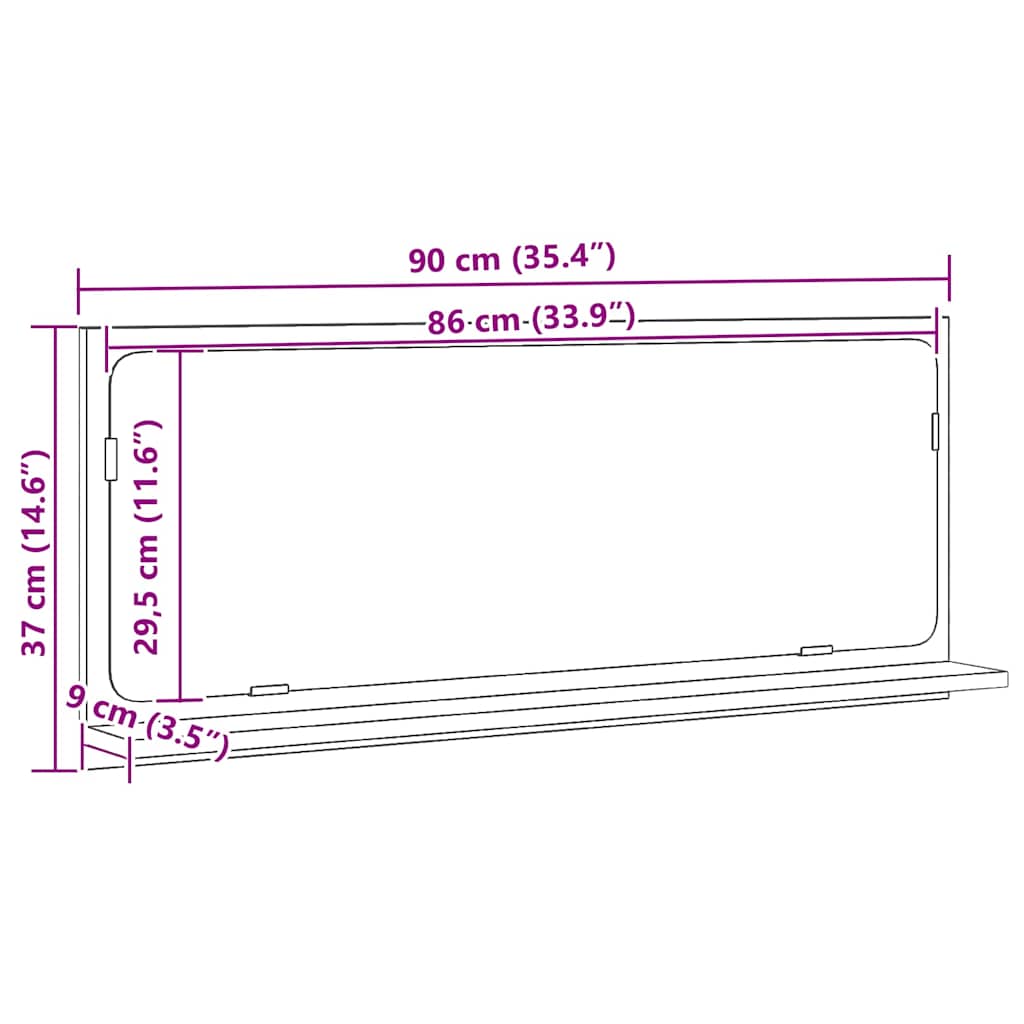 Spejlhylde med hylde Sort eg 90 x 10,5 x 37 cm Konstrueret træ