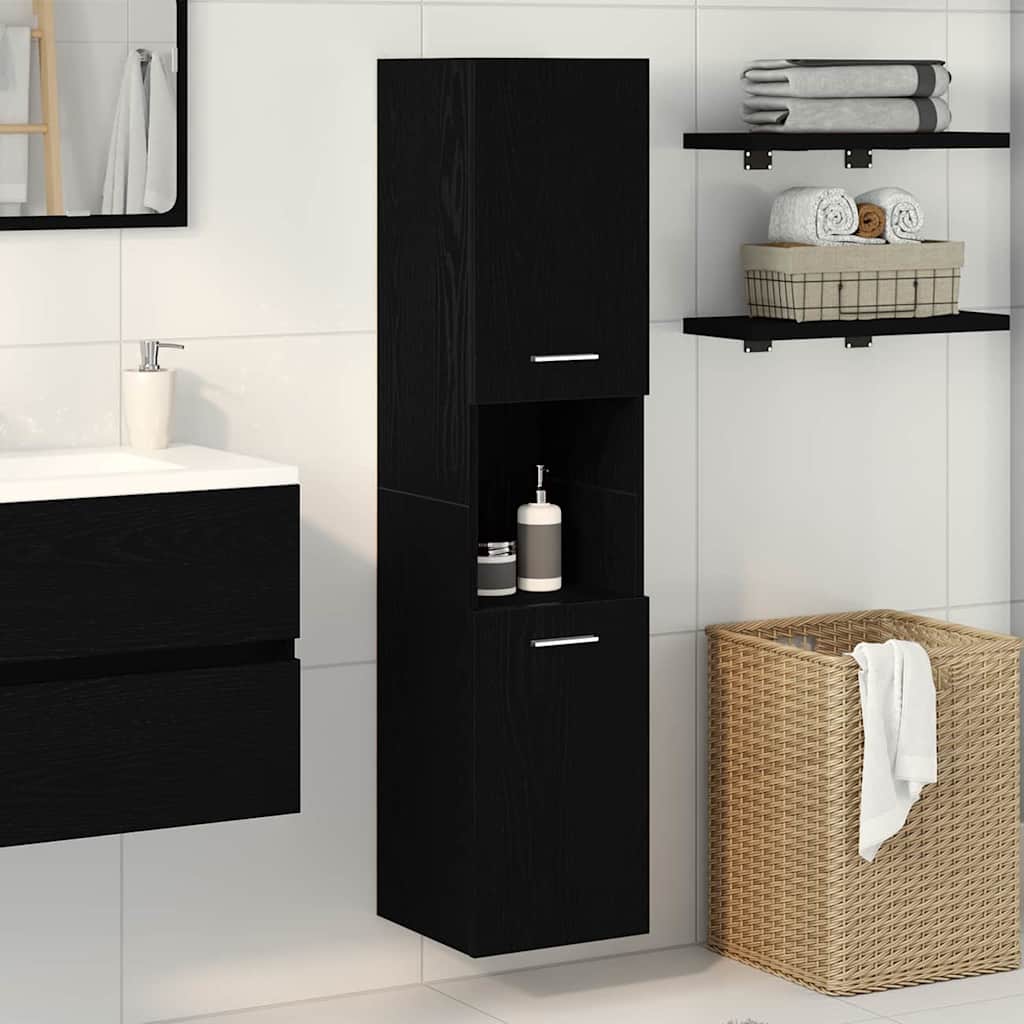 Badeværelsesskab Sort eg 30 x 30 x 130 cm Konstrueret træ billede