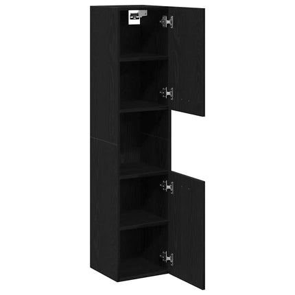 Badeværelsesskab Sort eg 30 x 30 x 130 cm Konstrueret træ