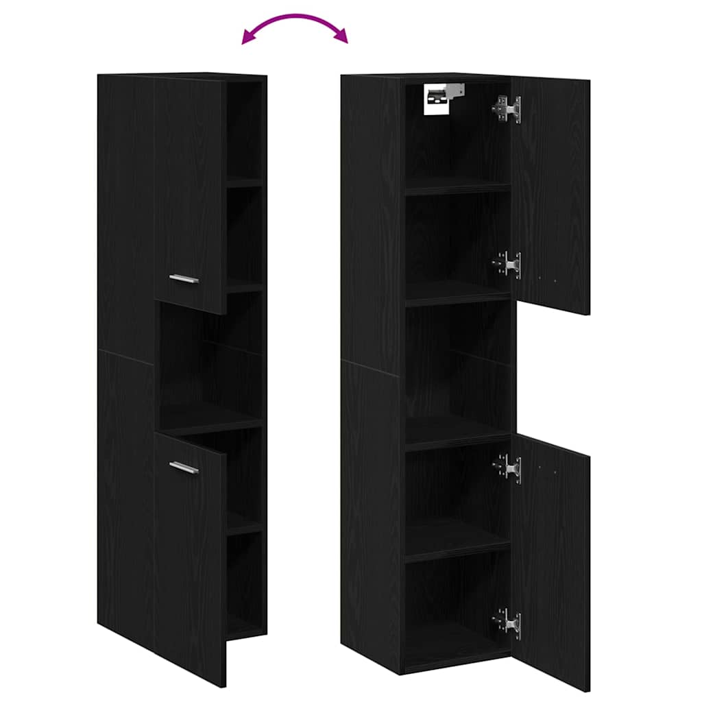 Badeværelsesskab Sort eg 30 x 30 x 130 cm Konstrueret træ