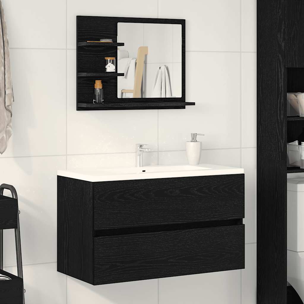 Badeværelsesspejl med hylder 60 × 10,5 × 45 cm - sort eg, konstrueret træ