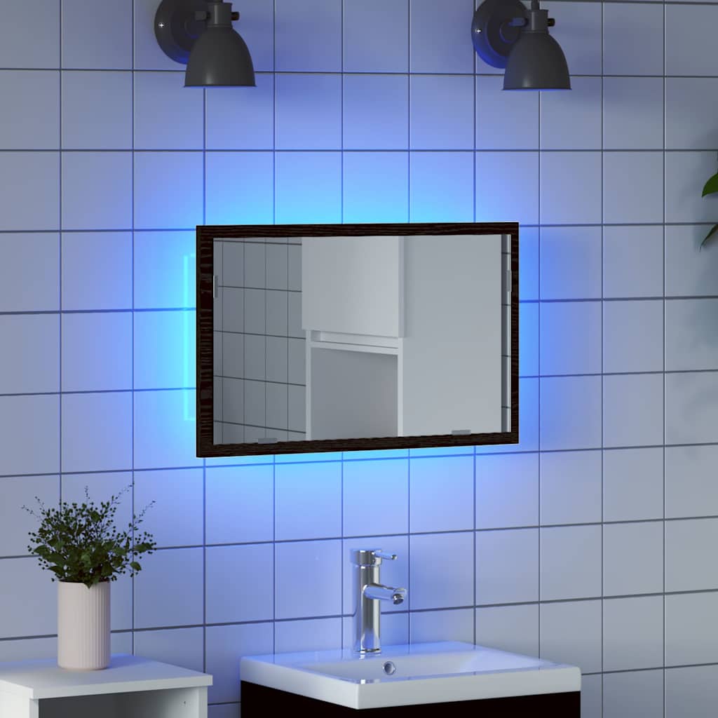 Badeværelsesspejl med LED-lys 60 × 37 cm - sort egetræsfarve