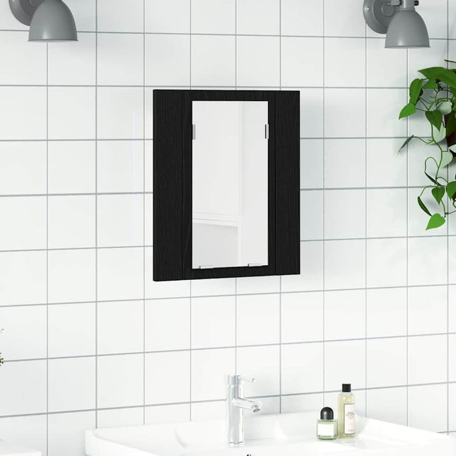 LED spejlskab til badeværelse sort egetræ 40x12x45 cm konstrueret træ