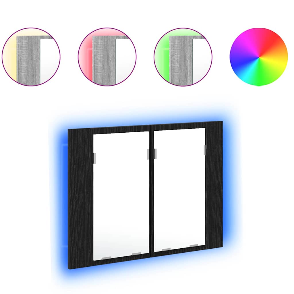 Badeværelsesspejlskab Sort eg 60 x 12 x 45 cm Konstrueret træ