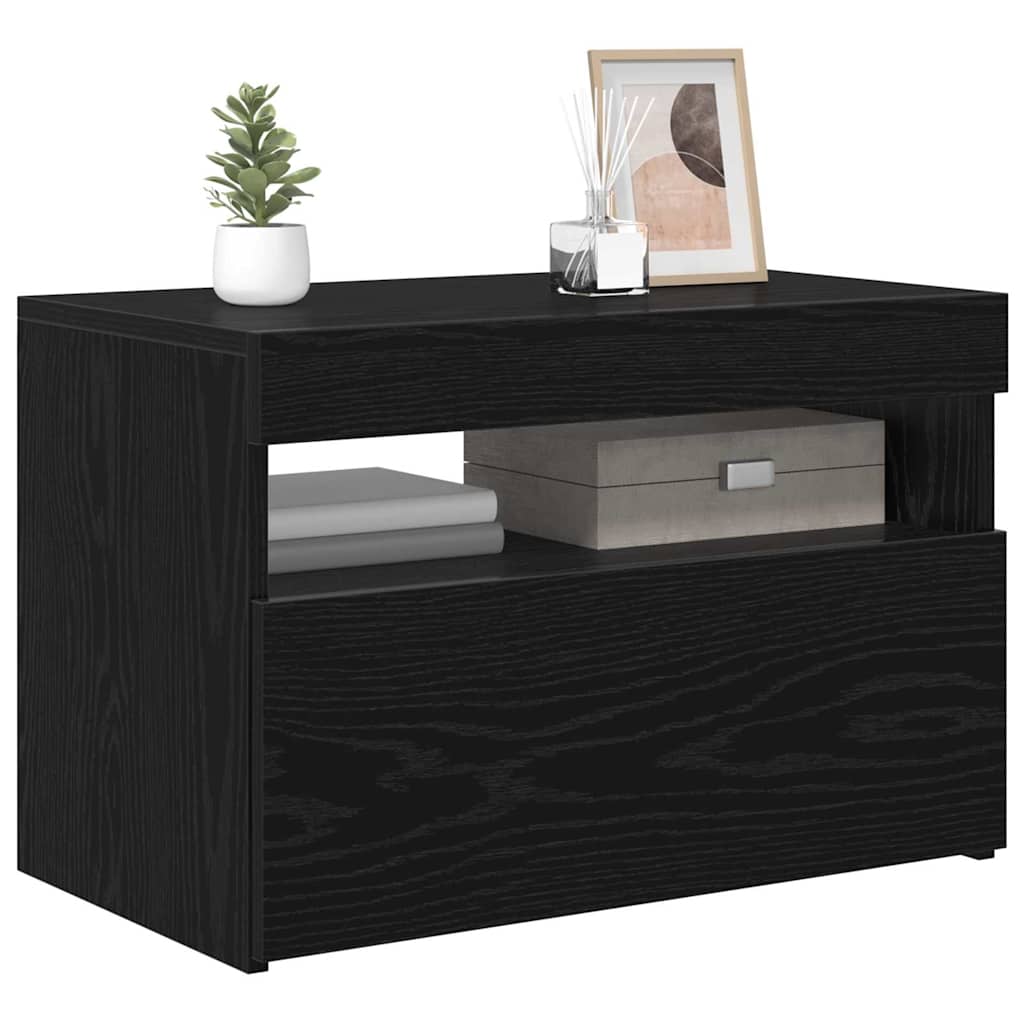 TV-skab med LED Sort eg 60 x 35 x 40 cm Konstrueret træ