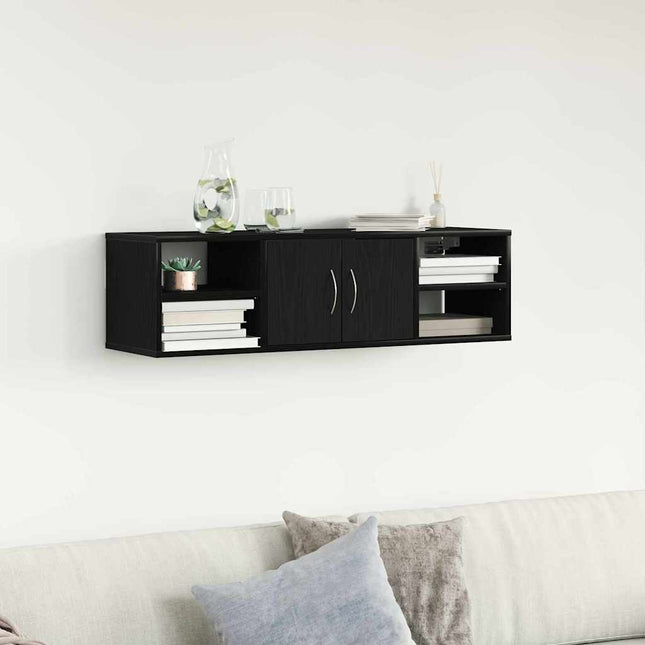 Væghylde med hylde Sort eg 102 x 30 x 29 cm Konstrueret træ