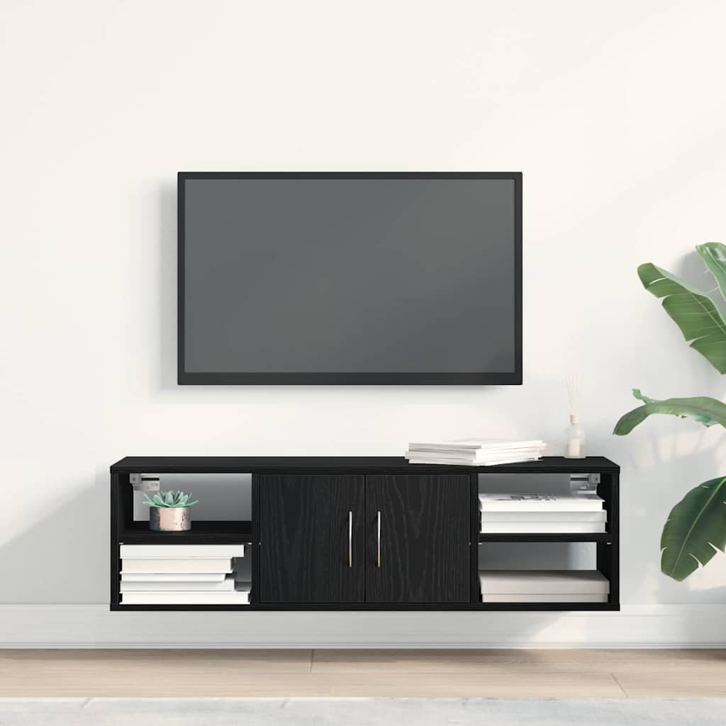 Væghylde med hylde Sort eg 140 x 41 x 75 cm Konstrueret træ