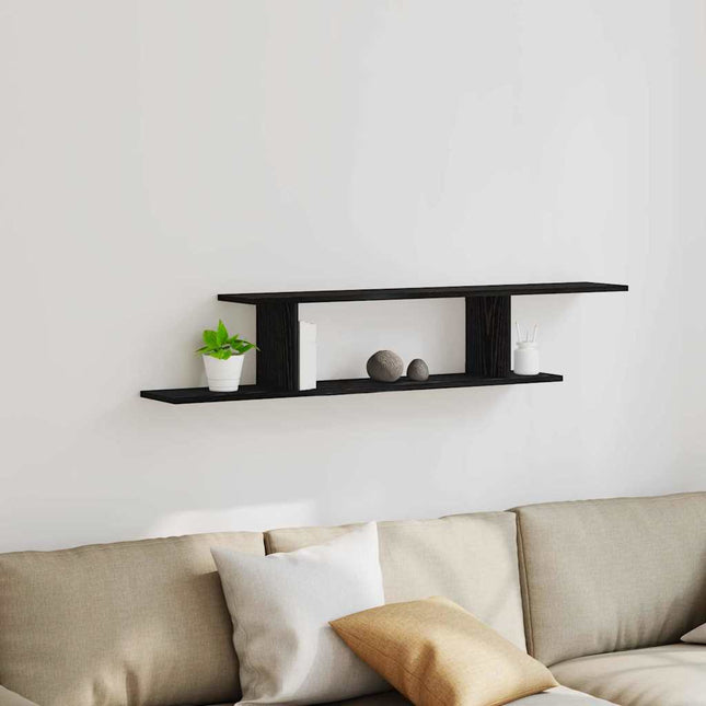 Vægmonteret TV Regal Sort eg 125 x 18 x 23 cm Konstrueret træ