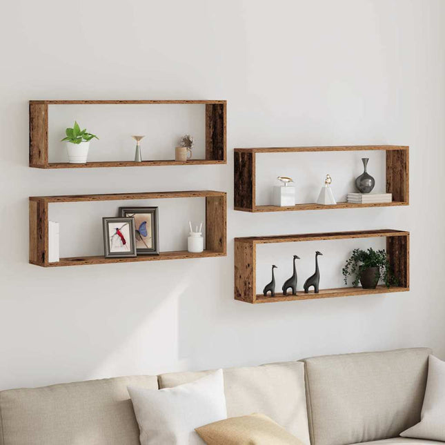 Væghylder 4 stk. Gammelt træ 80 x 15 x 26 cm Konstrueret træ
