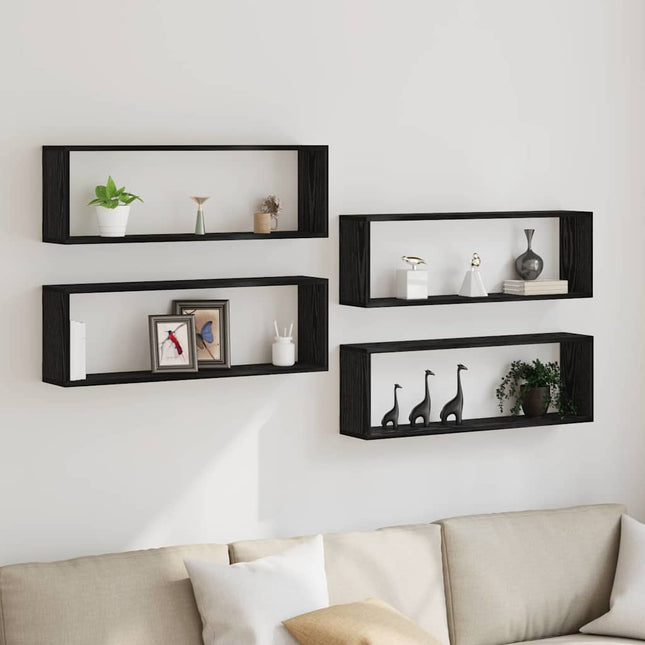 Væghylder 4 stk. Sort eg 80 x 15 x 26 cm Konstrueret træ