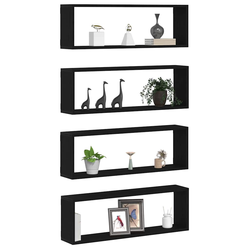 Væghylder 4 pcs Sort eg 80 x 15 x 26 cm Konstrueret træ