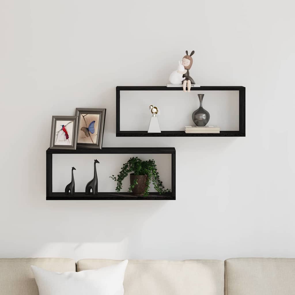 Væghylder 2 pcs Sort eg 60 x 15 x 23 cm Konstrueret træ