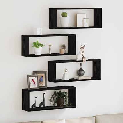 Væghylder 4 pcs Sort eg 60 x 15 x 23 cm Konstrueret træ