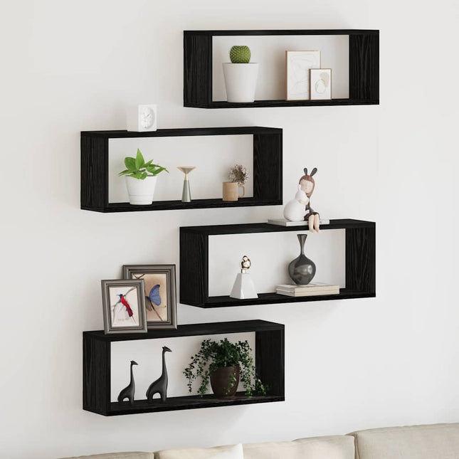 Væghylder 4 stk. Sort eg 60 x 15 x 23 cm Konstrueret træ