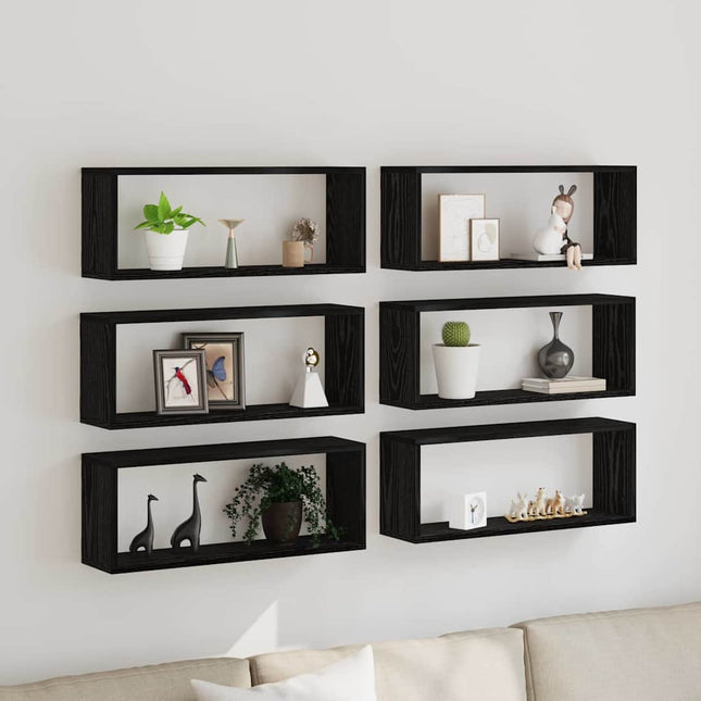 Væghylder 6 stk. Sort eg 60 x 15 x 23 cm Konstrueret træ