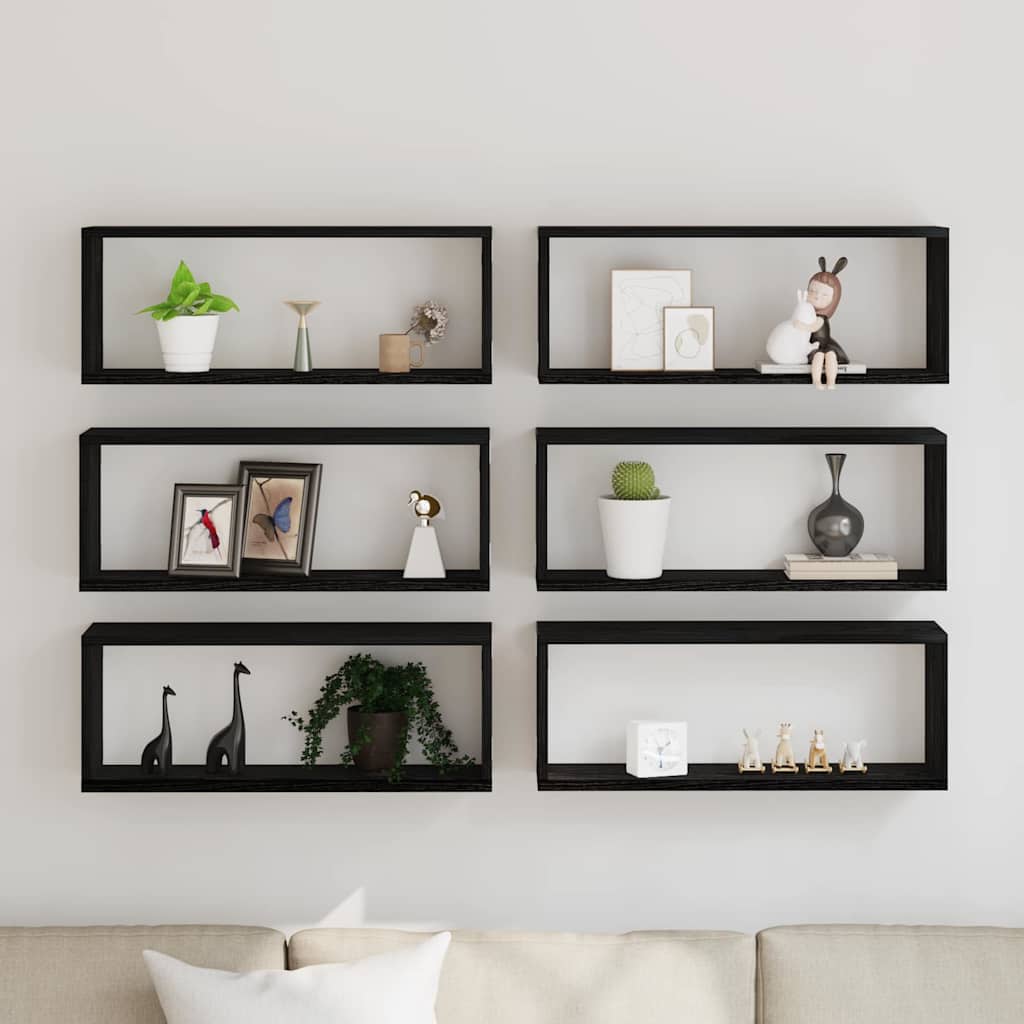 Væghylder 6 pcs Sort eg 60 x 15 x 23 cm Konstrueret træ