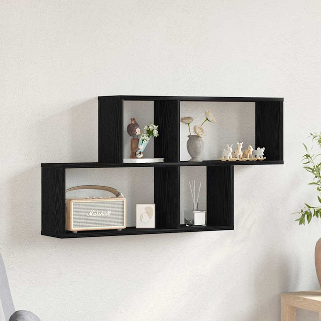 Væghylde med hylde Sort eg 76 x 15 x 53 cm Konstrueret træ