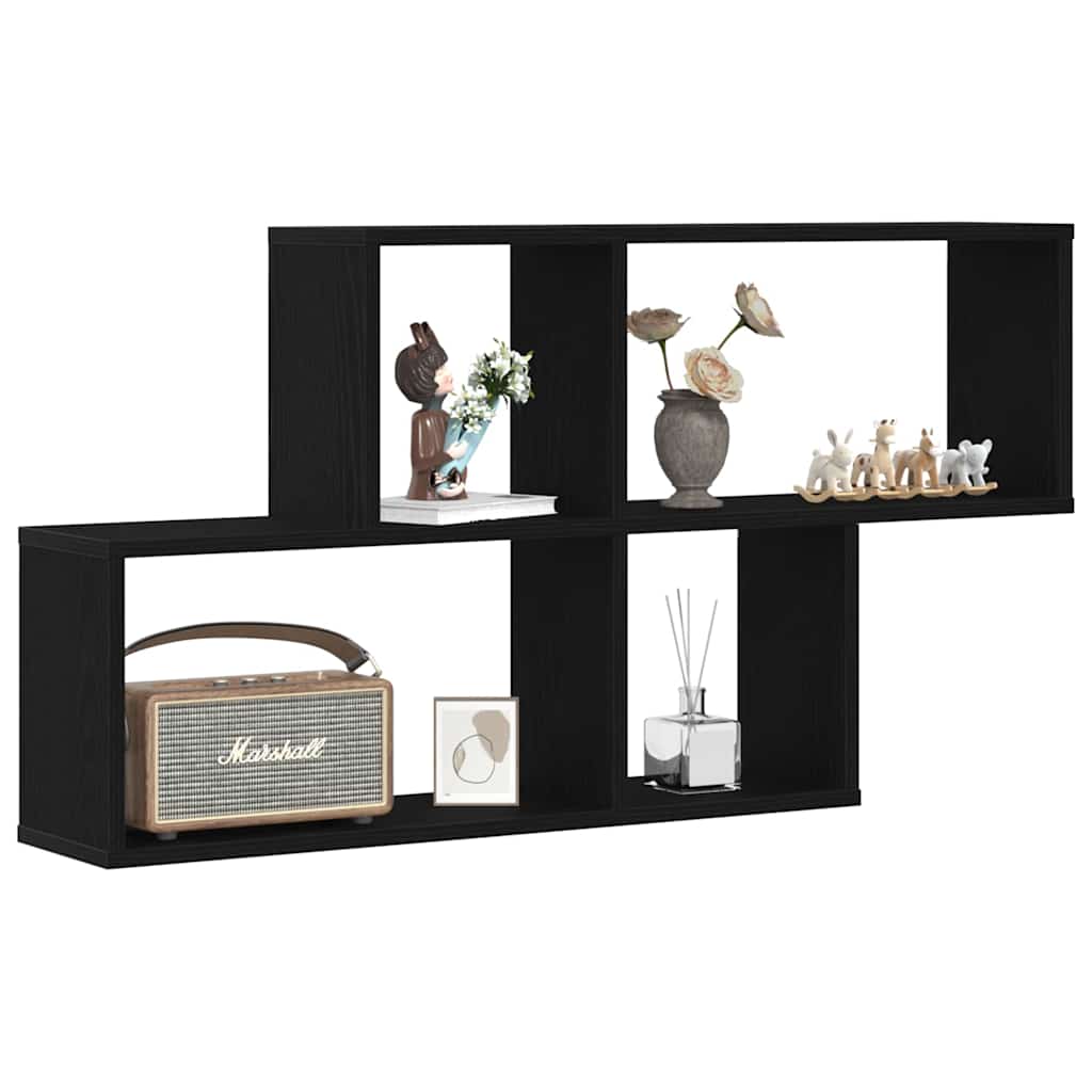 Væghylde med hylde Sort eg 76 x 15 x 53 cm Konstrueret træ