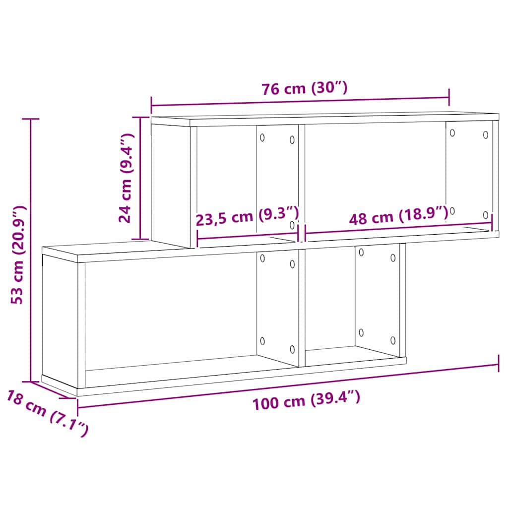 Væghylde med hylde Sort eg 76 x 15 x 53 cm Konstrueret træ