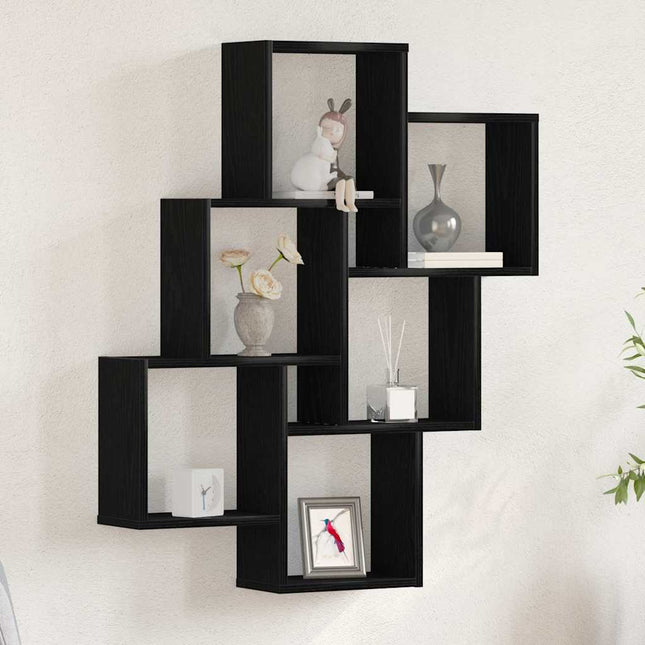 Væghylde med hylde Sort eg 78 x 15 x 93 cm Konstrueret træ
