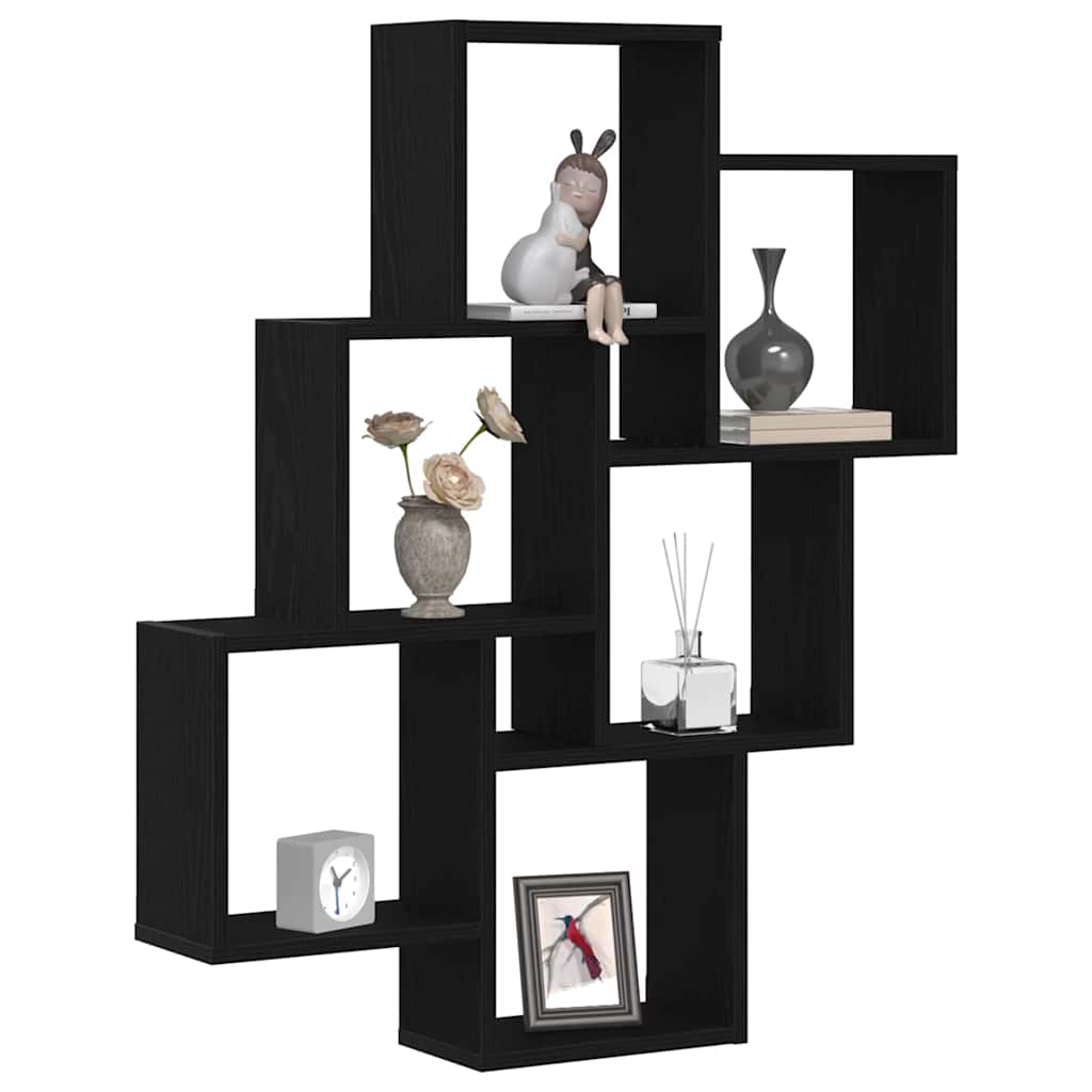 Væghylde med hylde Sort eg 78 x 15 x 92 cm Konstrueret træ