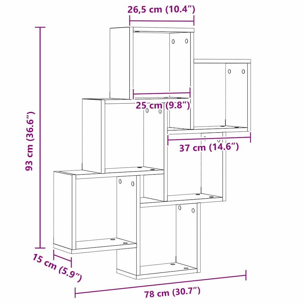 Væghylde med hylde Sort eg 78 x 15 x 92 cm Konstrueret træ