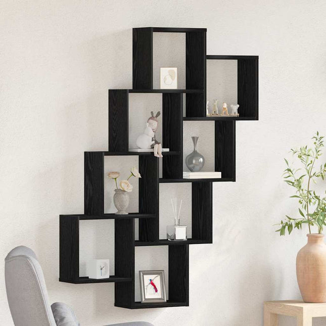 Væghylde med hylde Sort eg 90 x 15 x 119,5 cm Konstrueret træ