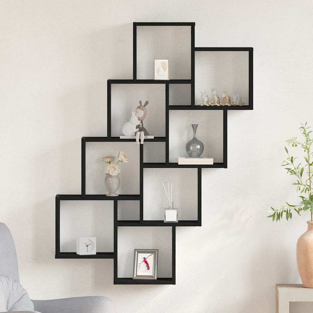 Væghylde med hylde Sort eg 90 x 15 x 119,5 cm Konstrueret træ