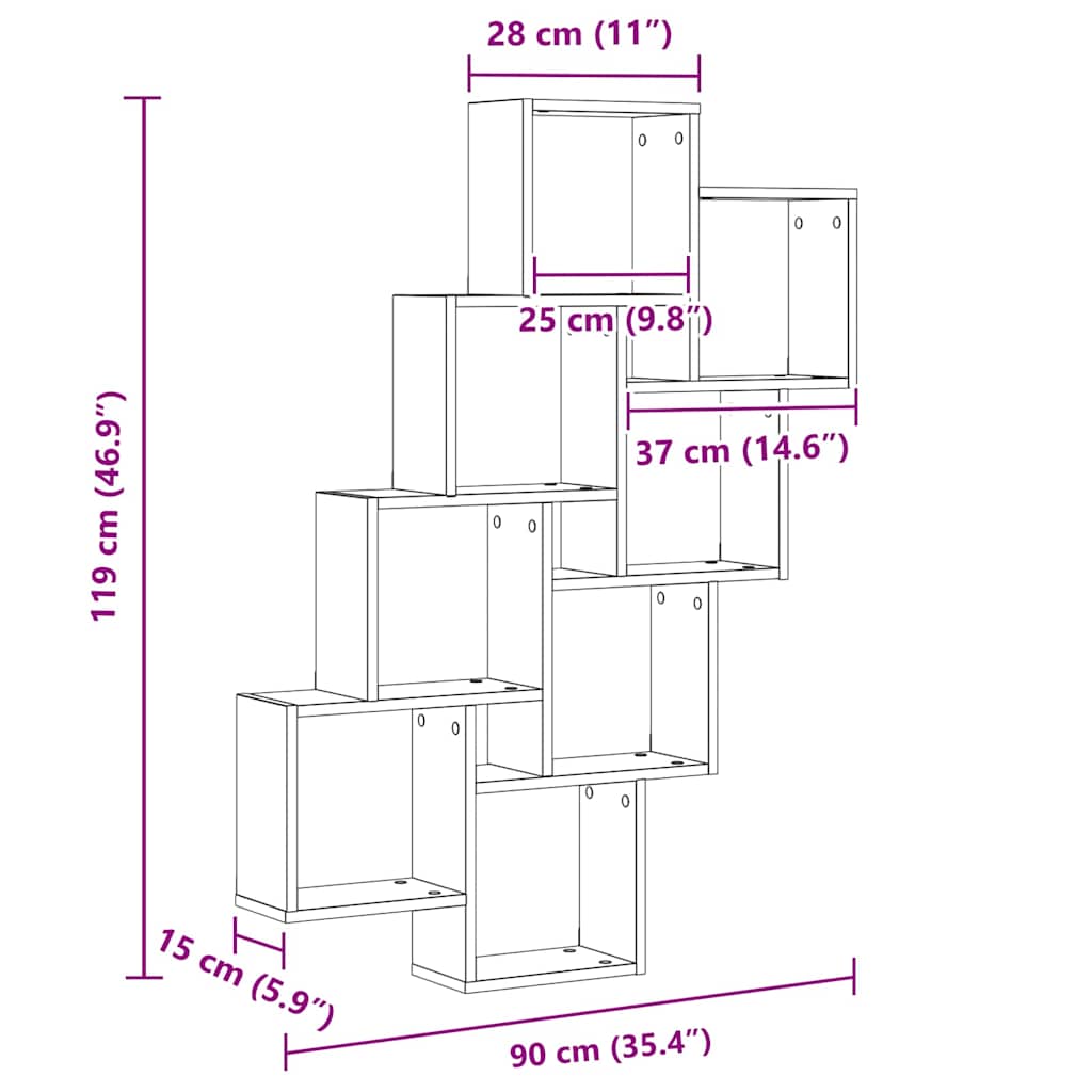 Væghylde med hylde Sort eg 90 x 15 x 119,5 cm Konstrueret træ