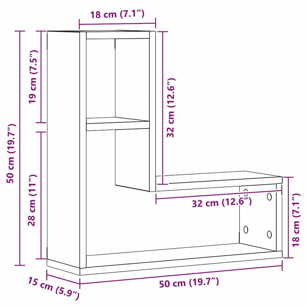 Væghylder 2 pcs Sort eg 50 x 15 x 85 cm Konstrueret træ