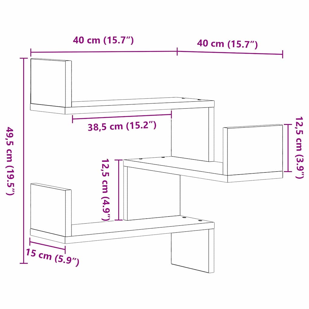 Væghylde med hylde Sort eg 40 x 40 x 49,5 cm Konstrueret træ