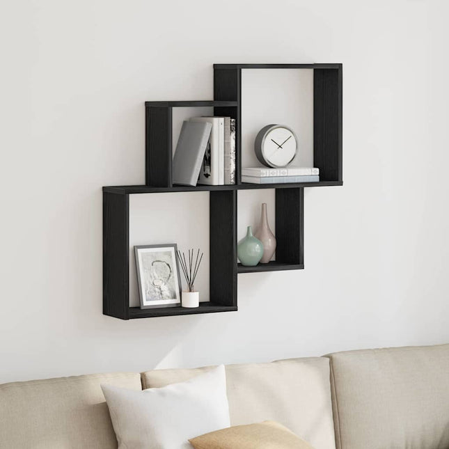 Væghylde med hylde Sort eg 80 x 15 x 78,5 cm Konstrueret træ