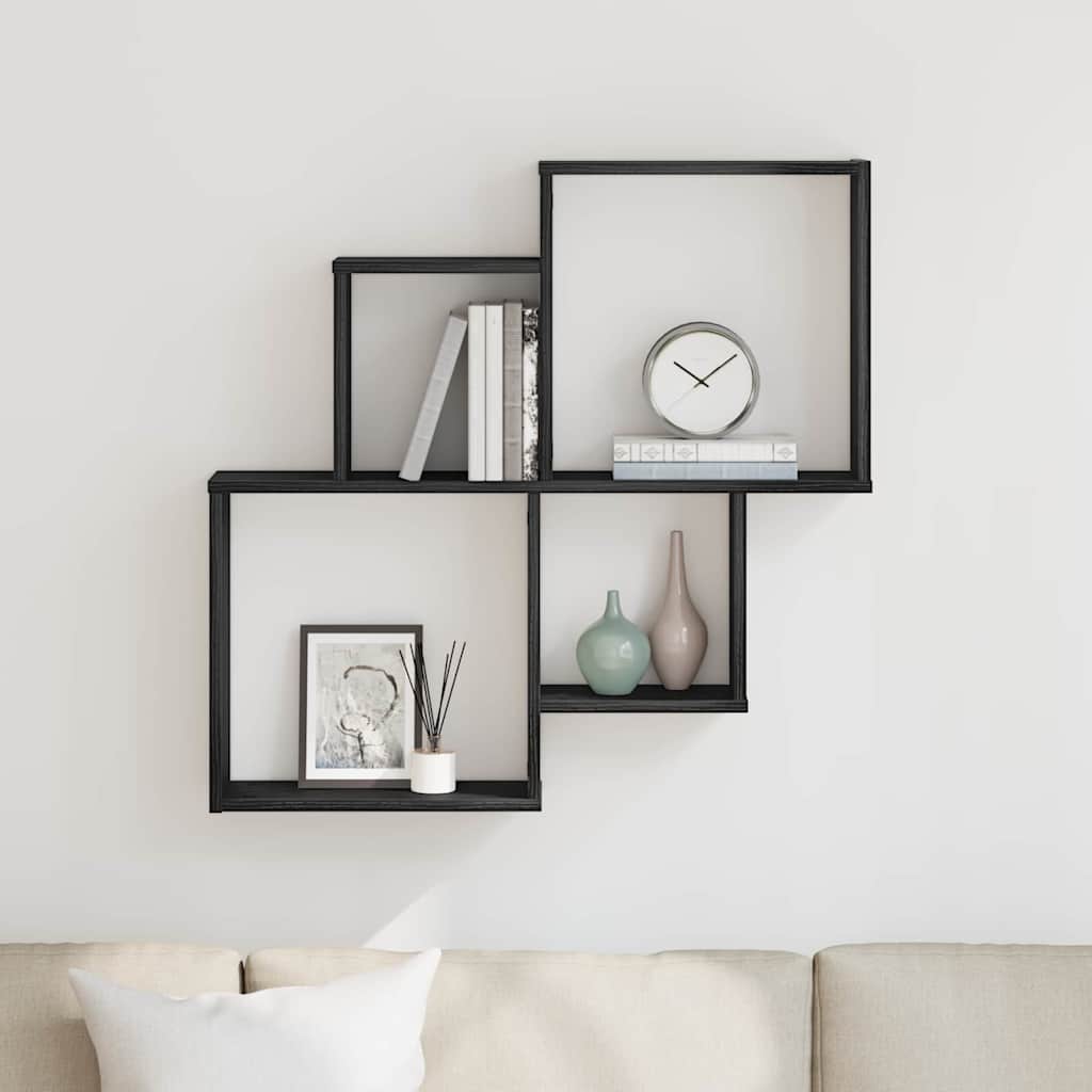 Væghylde med hylde Sort eg 80 x 15 x 78,5 cm Konstrueret træ