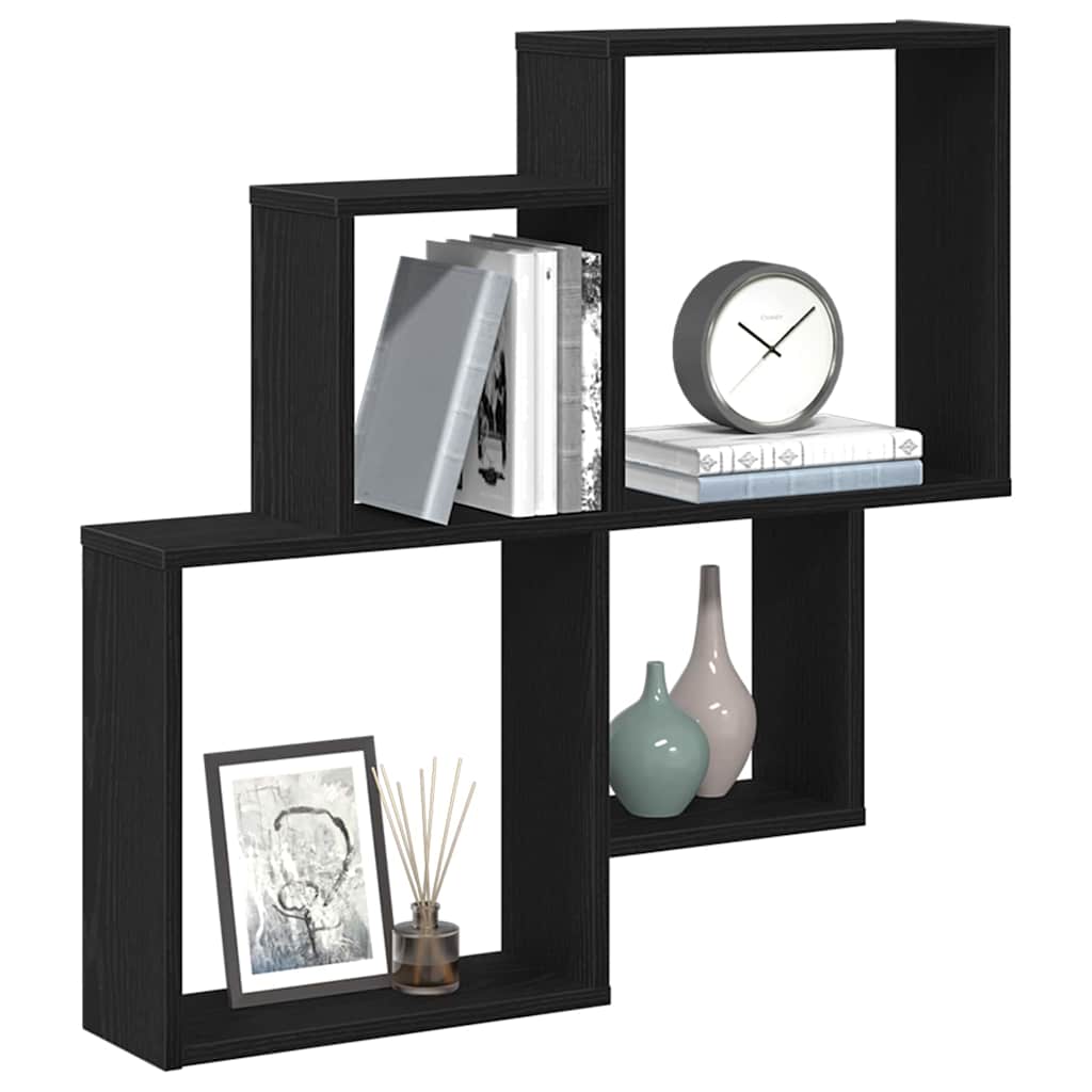 Væghylde med hylde Sort eg 80 x 15 x 78,5 cm Konstrueret træ