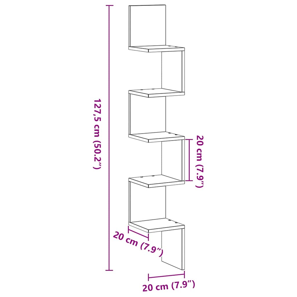 Hjørnehylde Sort eg 20 x 20 x 127,5 cm Konstrueret træ