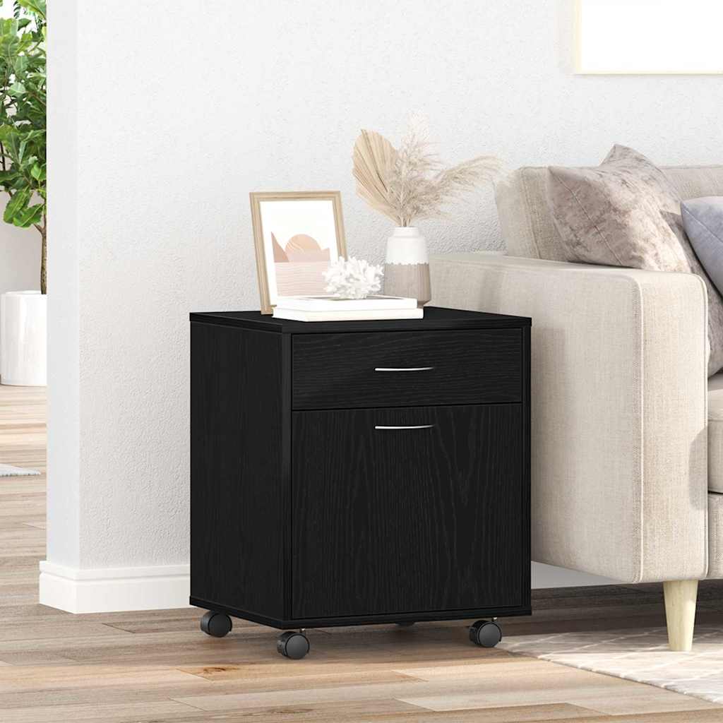 Rullende skab med hjul Sort eg 45 x 38 x 54 cm Konstrueret træ