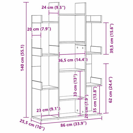 Bogreol 13 niveauer 86 x 25,5 x 140 cm Konstrueret træ Sort eg