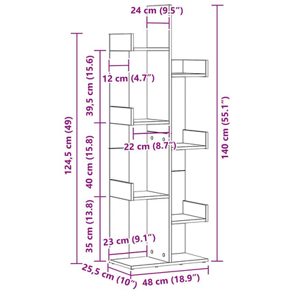 Bogreol 8 niveauer 48 x 25,5 x 140 cm Konstrueret træ Sort eg