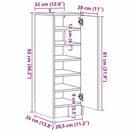 Sko skab 32 x 35 x 92 cm Konstrueret træ Sort eg