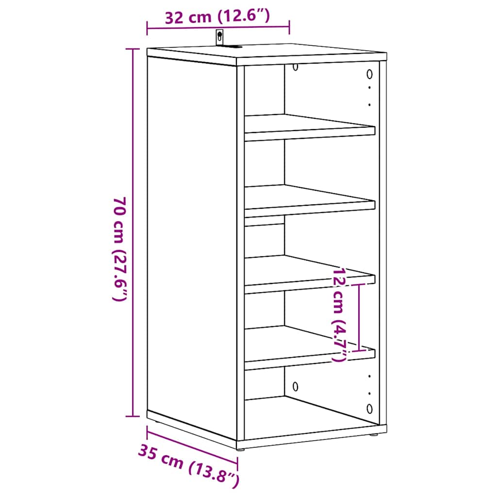Sko skab med hylde Sort eg 32 x 35 x 70 cm Konstrueret træ