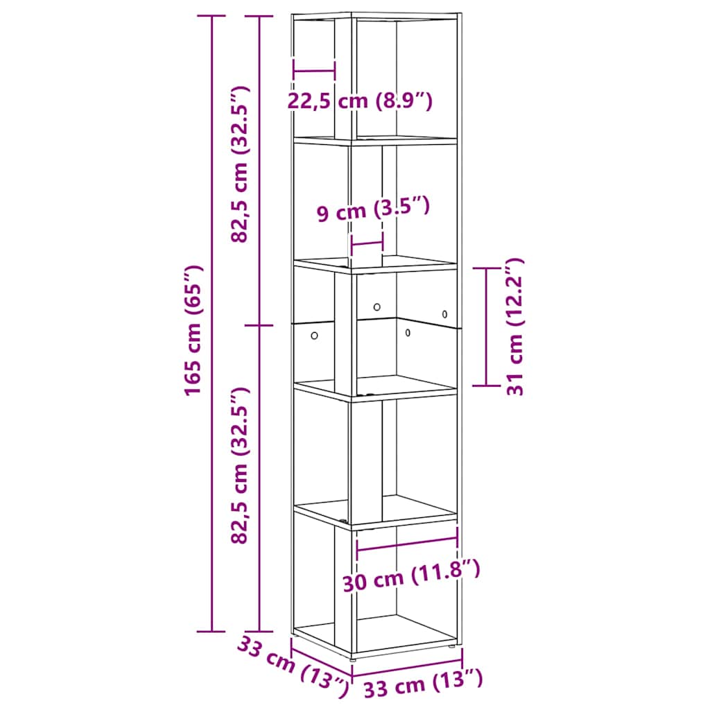 Hjørnehylder Sort eg 33 x 33 x 164,5 cm Konstrueret træ