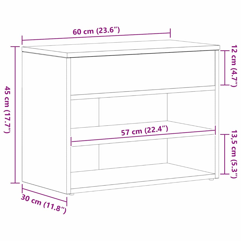 Sko bænk med hylde Sort eg 60 x 30 x 45 cm Konstrueret træ