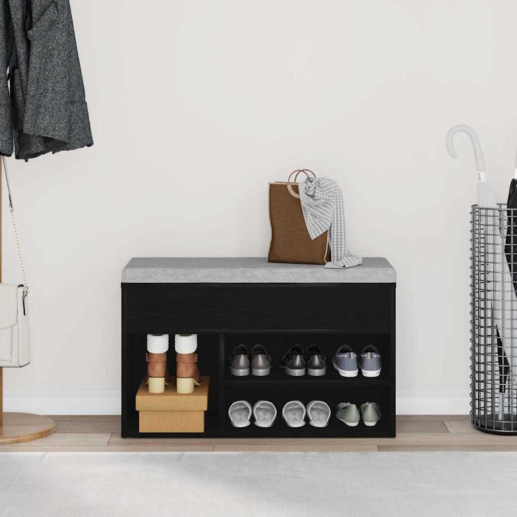 Sko bænk med hylde Sort eg 80 x 30 x 45 cm Konstrueret træ