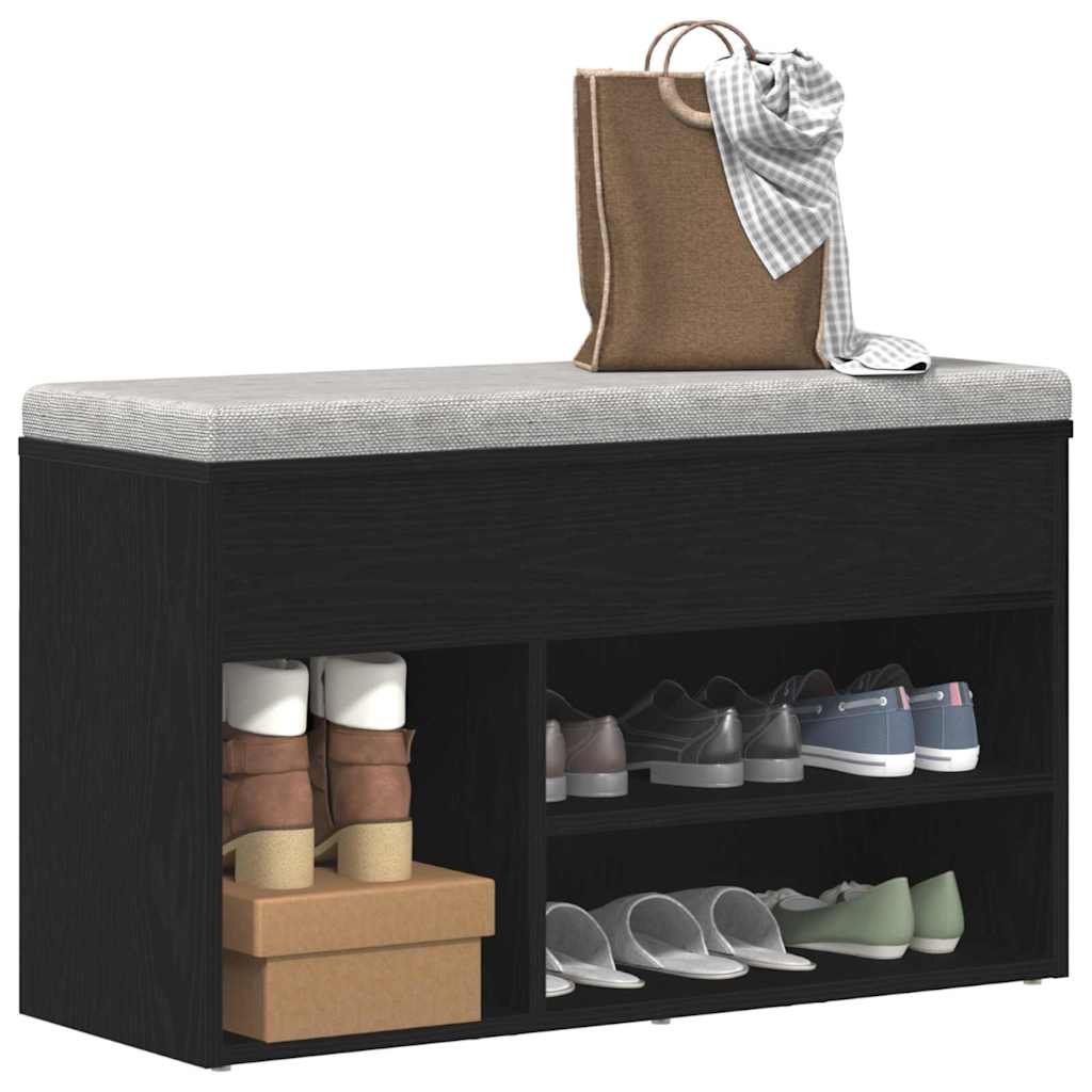 Sko bænk med hylde Sort eg 80 x 30 x 45 cm Konstrueret træ