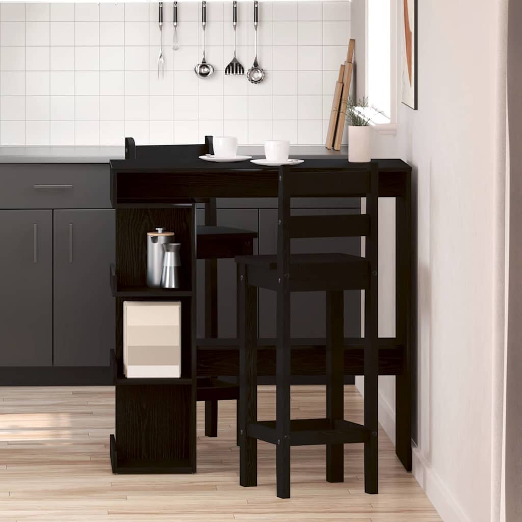 Barbord med hylder - sort eg, 100 × 48 × 101,5 cm, konstrueret træ